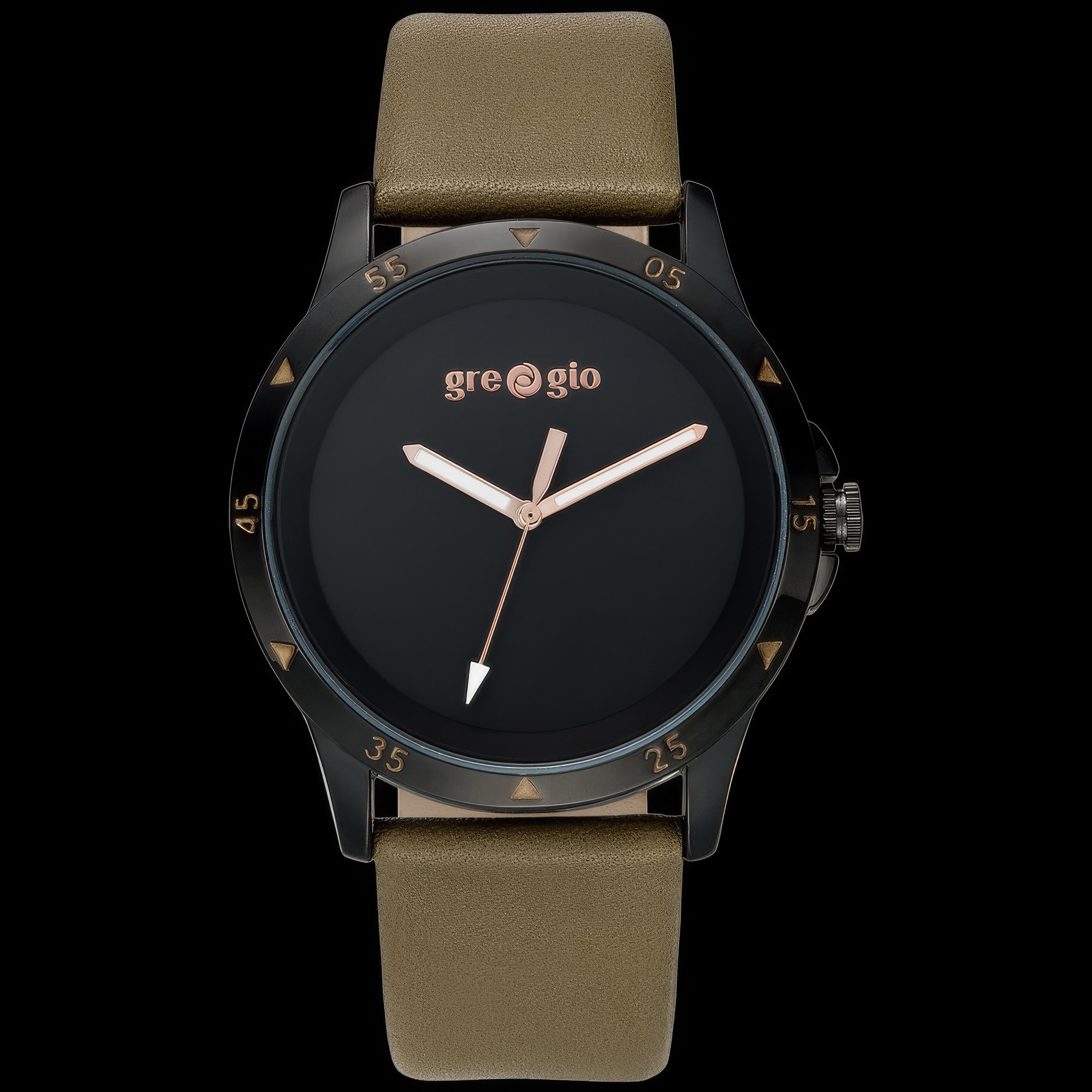 Gregio Uomo Black Dial Khaki Leather Watch | Australia