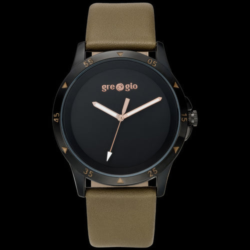 Gregio Uomo Black Dial Khaki Leather Watch | Australia