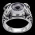 Side view of grey eyeball dragon claw stainless steel men's ring.