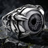 Grey eyeball dragon claw stainless steel men's ring on black stones with moss and rising smoke.