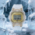 G-Shock DW5735E-7D Glacier Gold round limited watch in an  ice cavern.