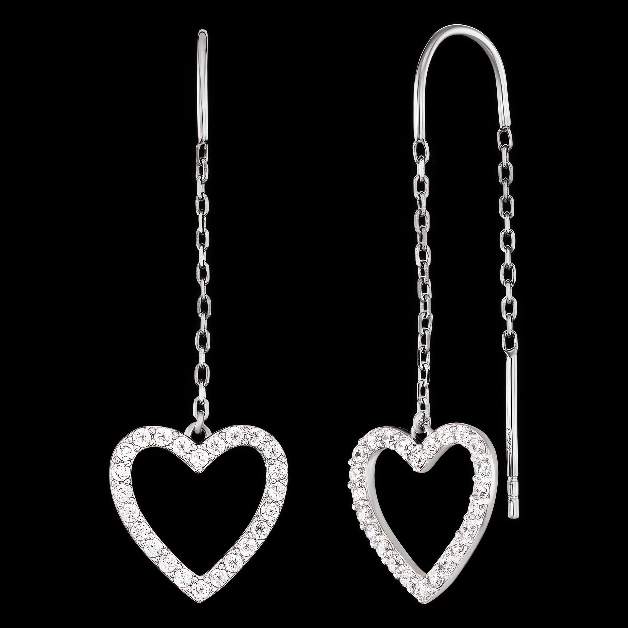 Heart Pave CZ Thread Silver Earrings | Engelsrufer