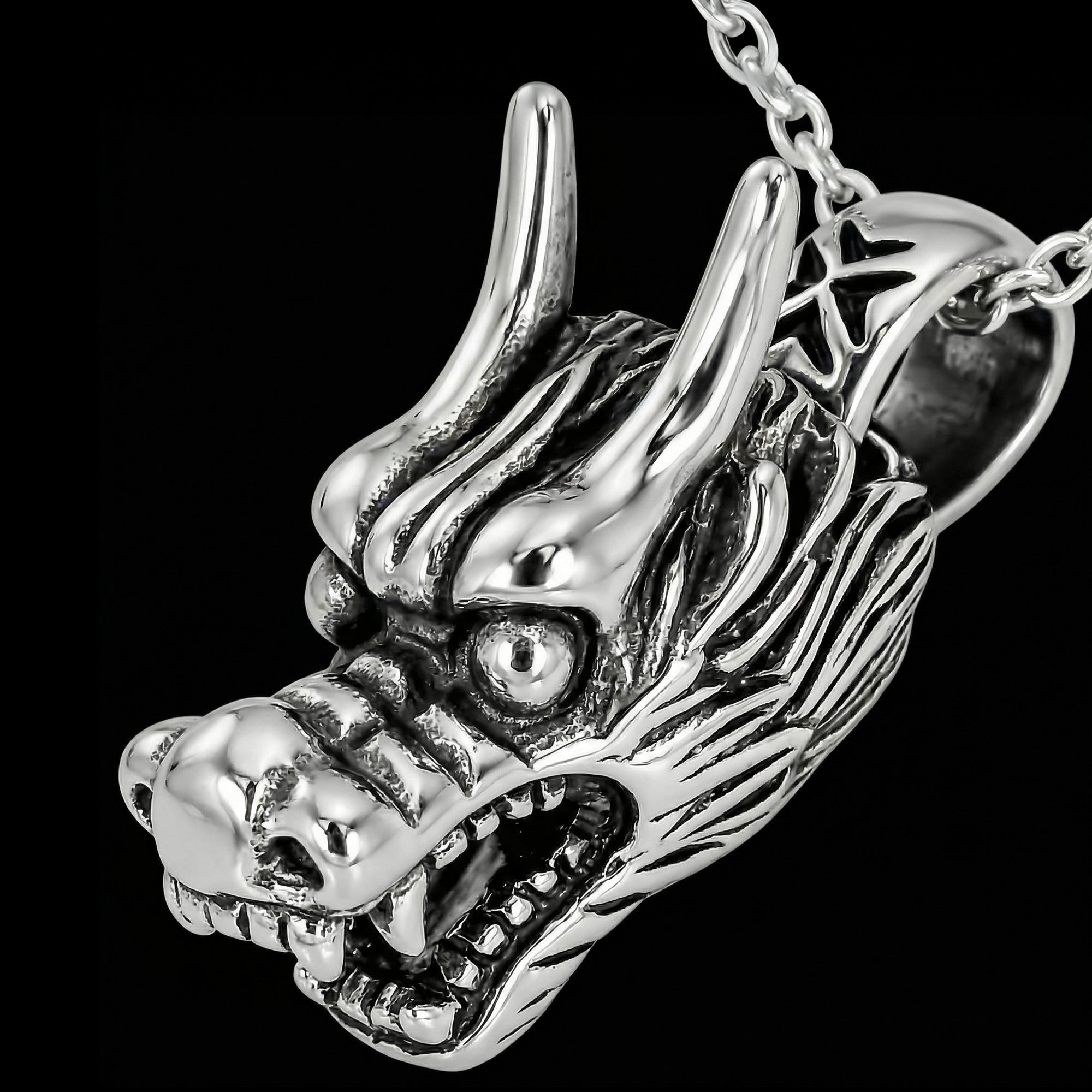 Stainless Steel Horned Dragon Head Men's Necklace | Australia