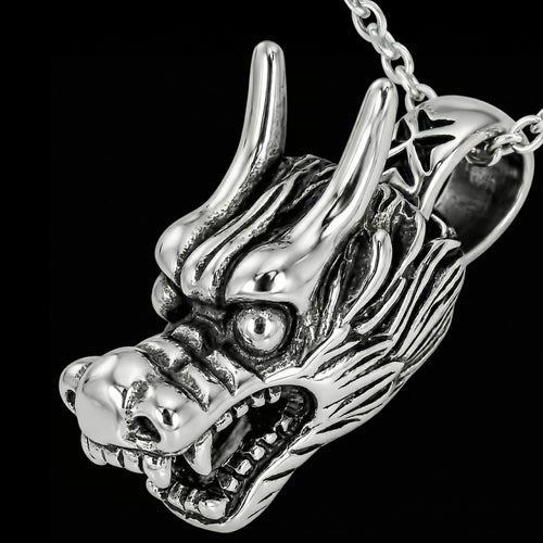 Stainless Steel Horned Dragon Head Men's Necklace | Australia
