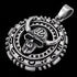 Side view of a horned skull stainless steel medallion necklace.