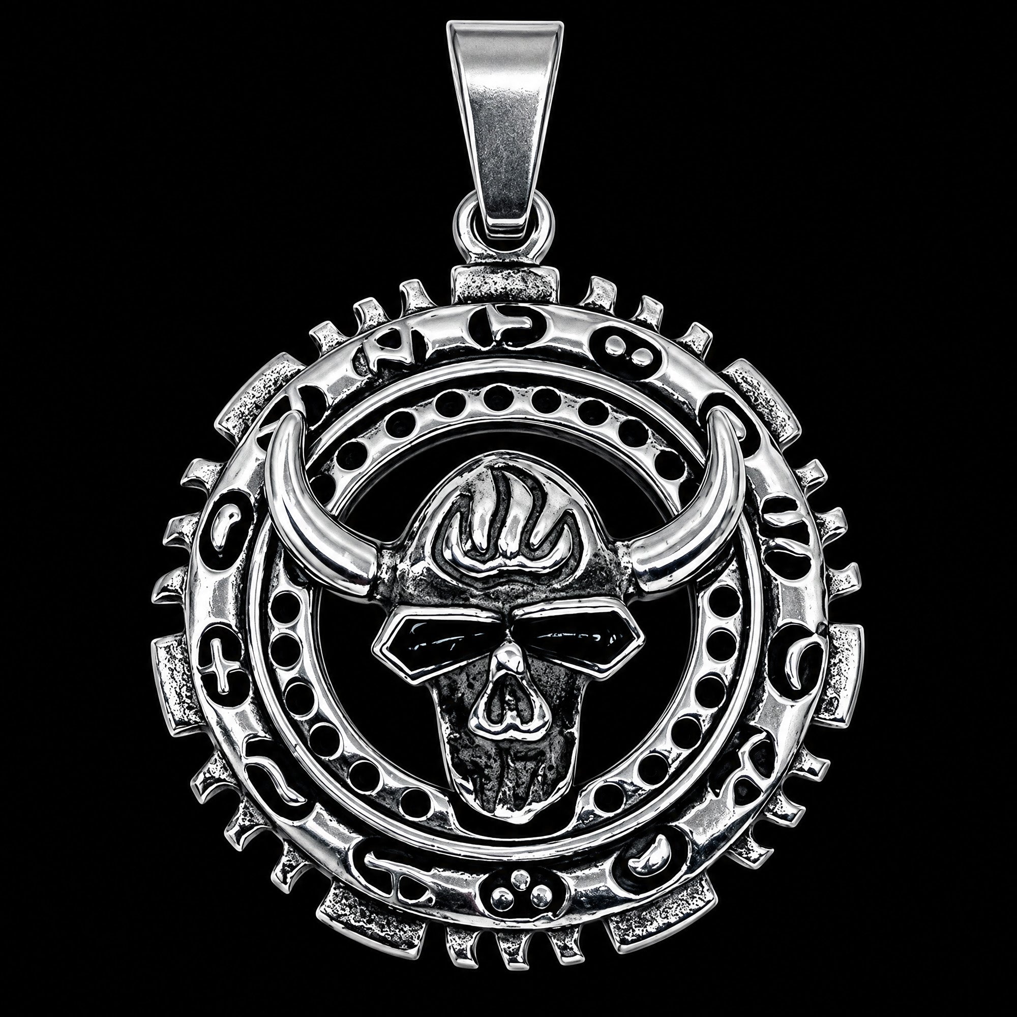 Horned Skull Stainless Steel Medallion Necklace