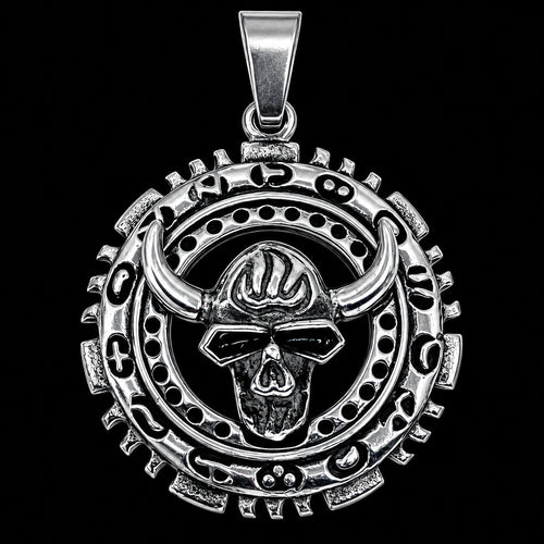 Horned Skull Stainless Steel Medallion Necklace
