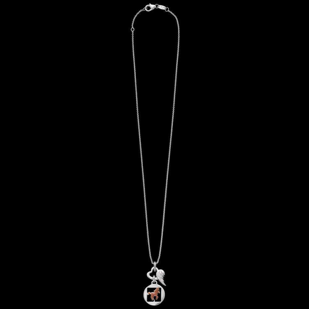 Full view of Herzengel horse heart wing silver children's necklace.