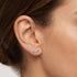 Woman wearing Engelsrufer infinity CZ sterling silver earrings.