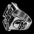 Right side view of an Iron Cross skull lucky 13 stainless steel men's ring.