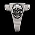 Side shank view of an Iron Cross skull lucky 13 stainless steel men's ring.