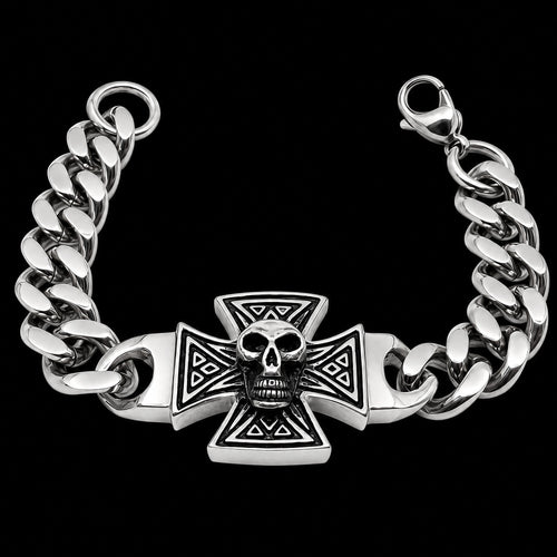 Iron Cross Skull Cuban Link Men's Stainless Steel Bracelet