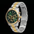 Side tilt view of JAG Acton men's green dial two-tone watch.