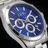 Dial close-up of a JAG Acton men's blue dial silver watch.