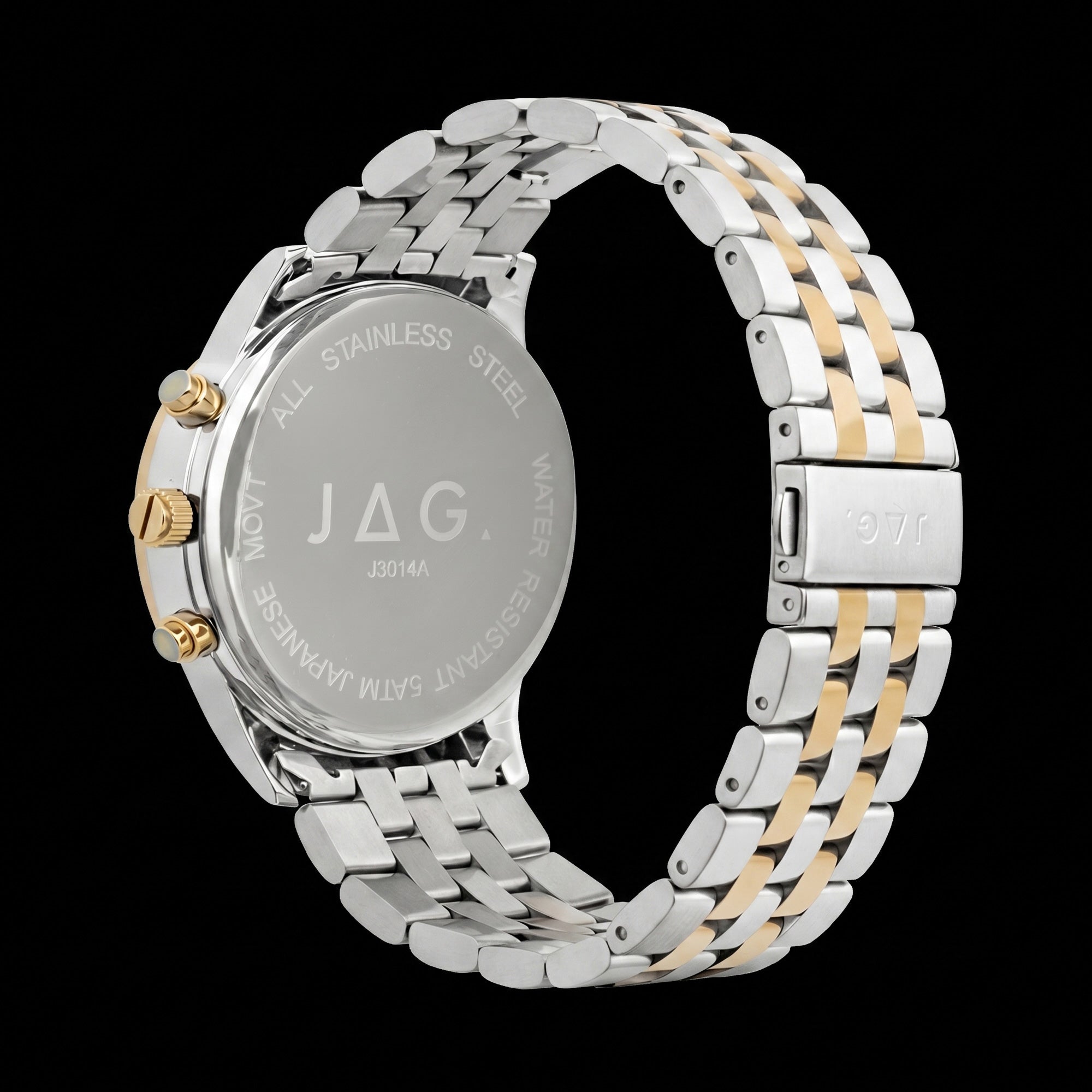 Back view of JAG Albany men's green dial two-tone watch.