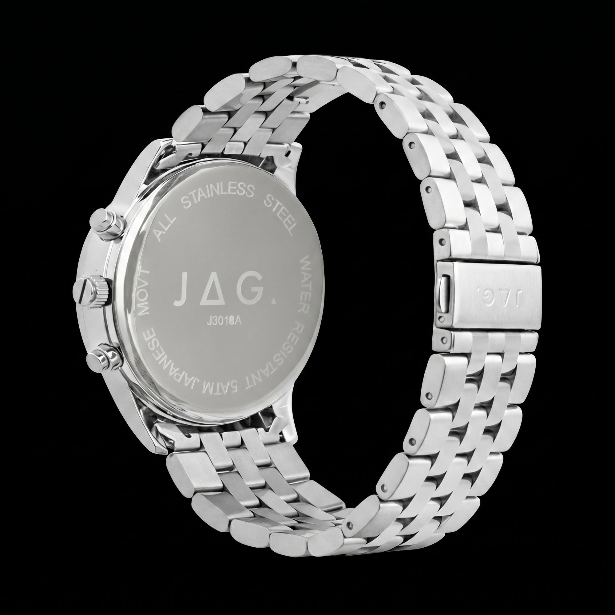 Back view of JAG Albany men's blue dial silver watch.