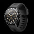 Side tilt view of JAG Beachport black sport chronograph men's watch.