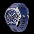 Side tilt view of a JAG Beachport blue men's sport chronograph watch.