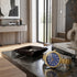 A JAG Beaufort blue dial two-tone men's watch laying on a marble table inside a modern home.