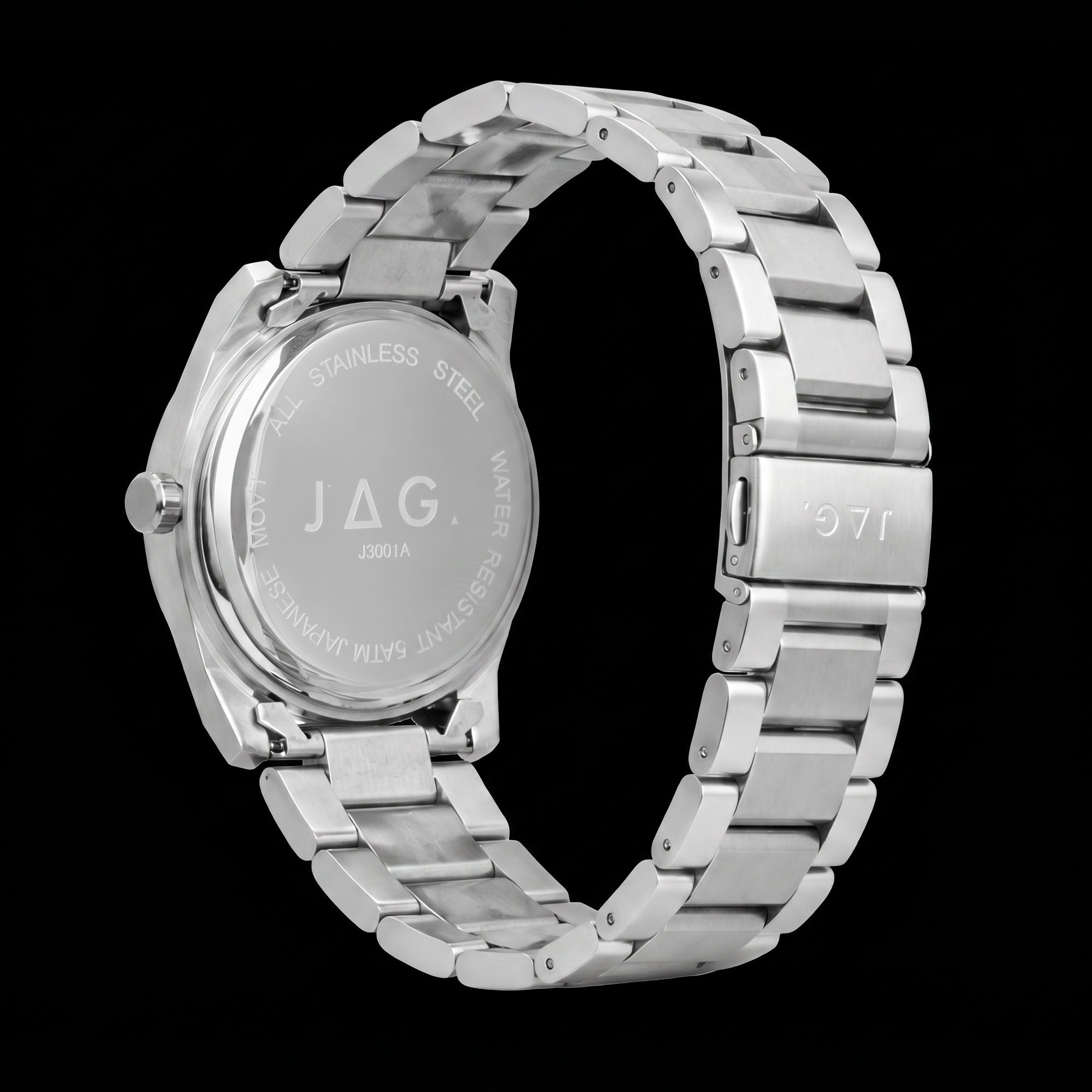Back view of a JAG Beaufort green dial silver men's watch.