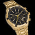 Close-up of JAG Boss Black dial gold men's chronograph watch.