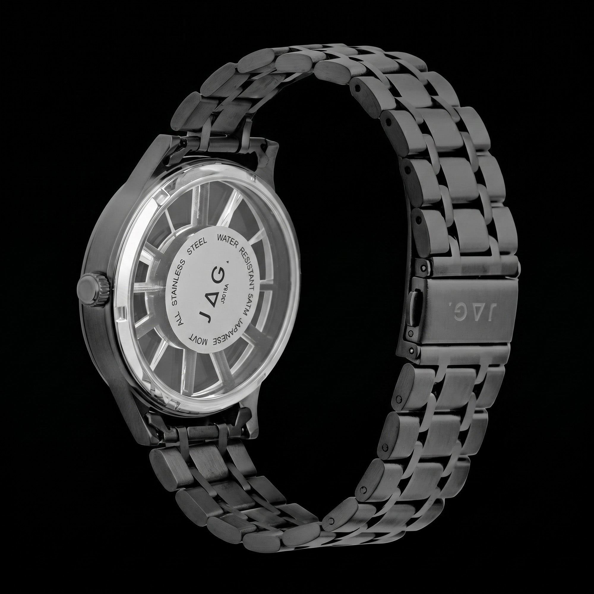 Back view of a JAG Gerroa black transparent men's watch.