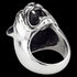 Snarling jaguar head stainless steel men's ring laying flat.
