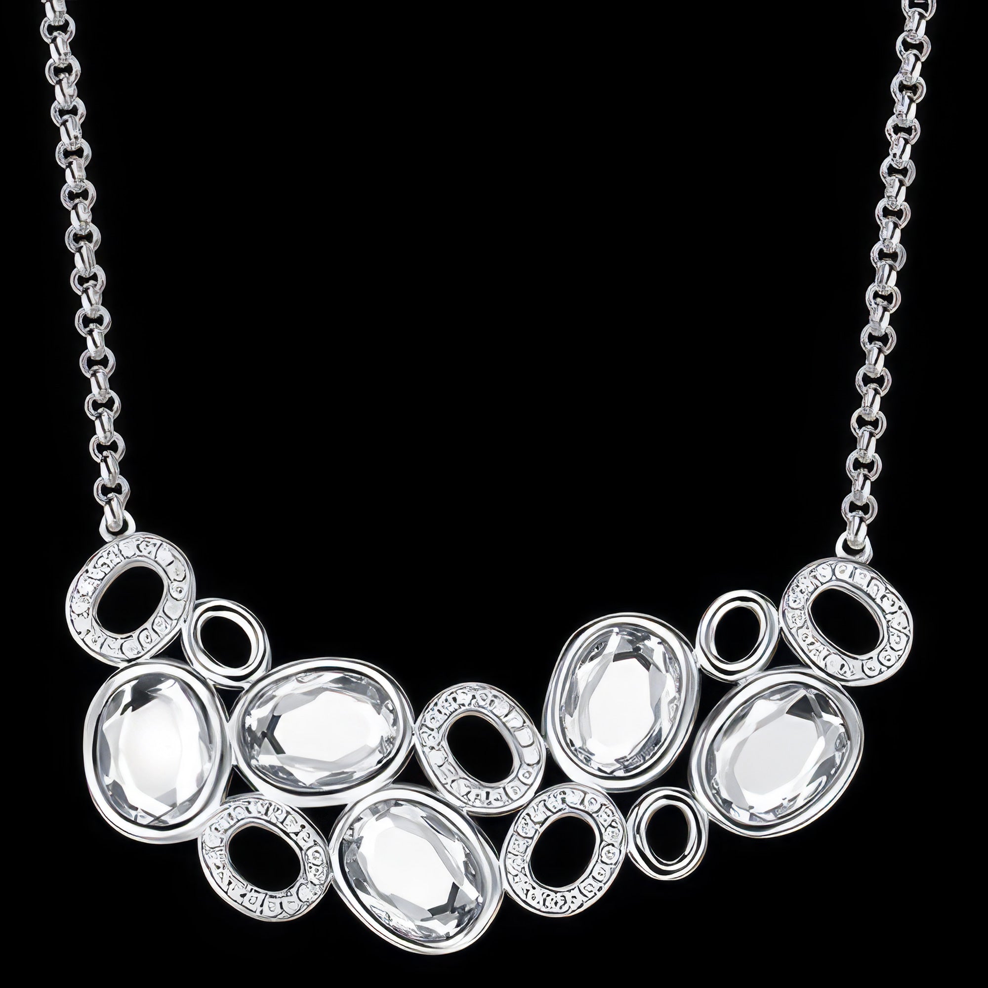 Clear gemstone side of Kagi prismatic gemstone reversible statement necklace.
