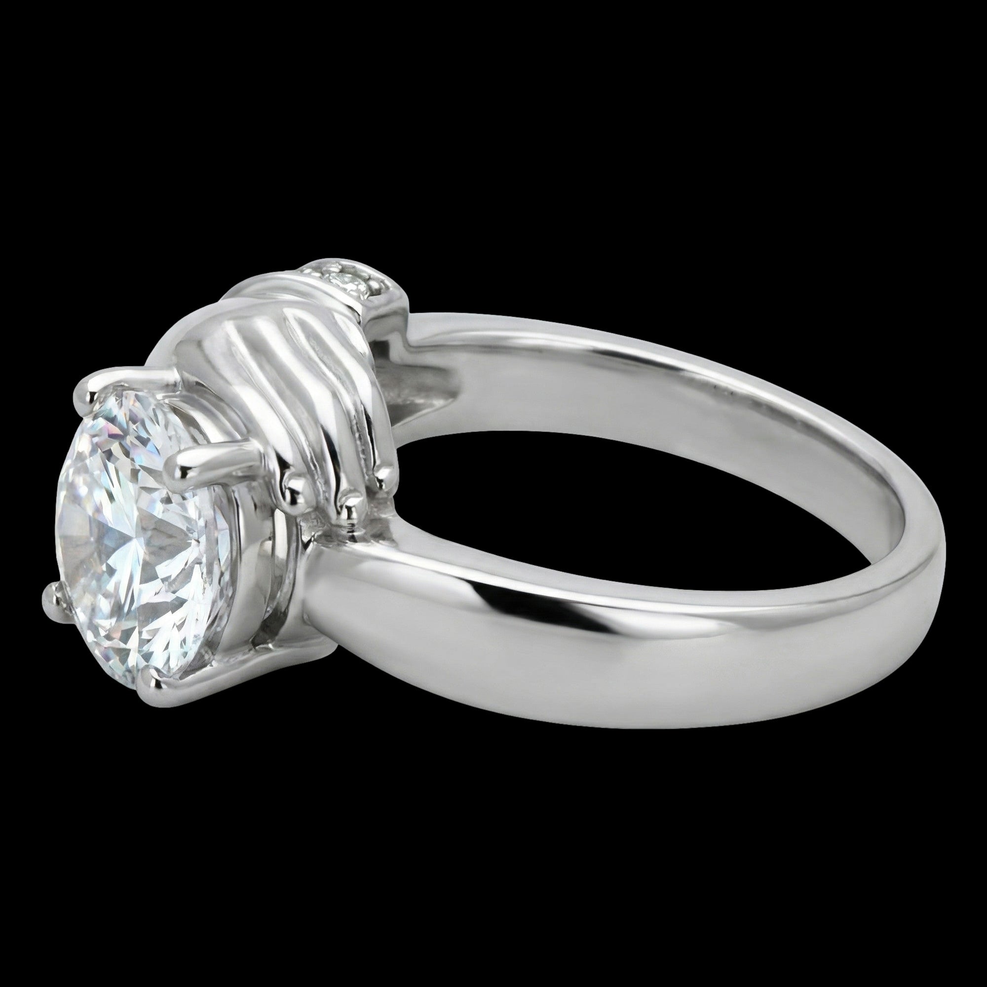 Side view of Irish Claddagh solitaire stainless steel ladies ring.