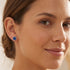 Woman wearing Engelsrufer lapis lazuli sterling silver circle earrings.