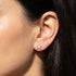 Woman wearing Engelsrufer little star sterling silver CZ earrings.