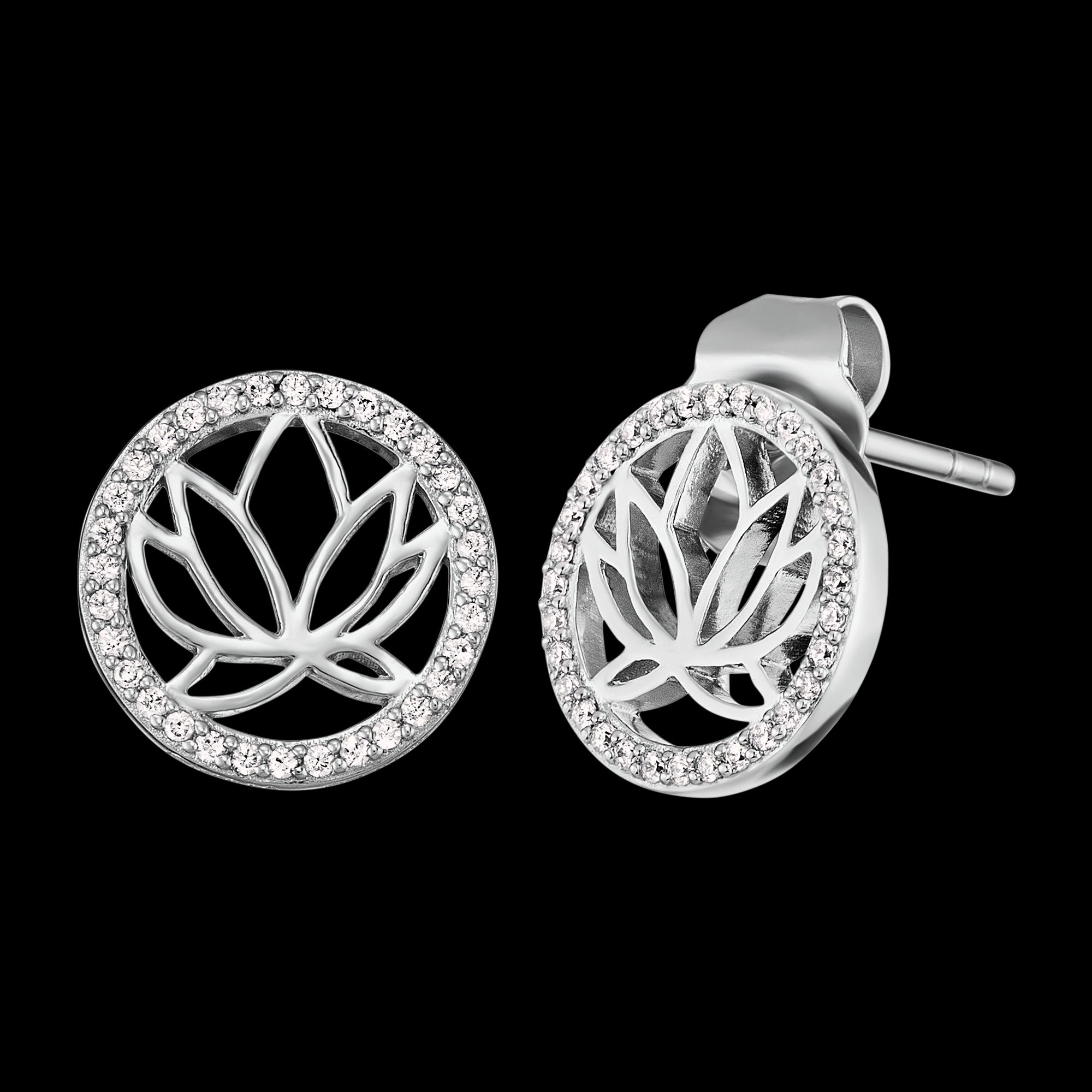 Lotus Flower Circle CZ Stud Earrings | Engelsrufer