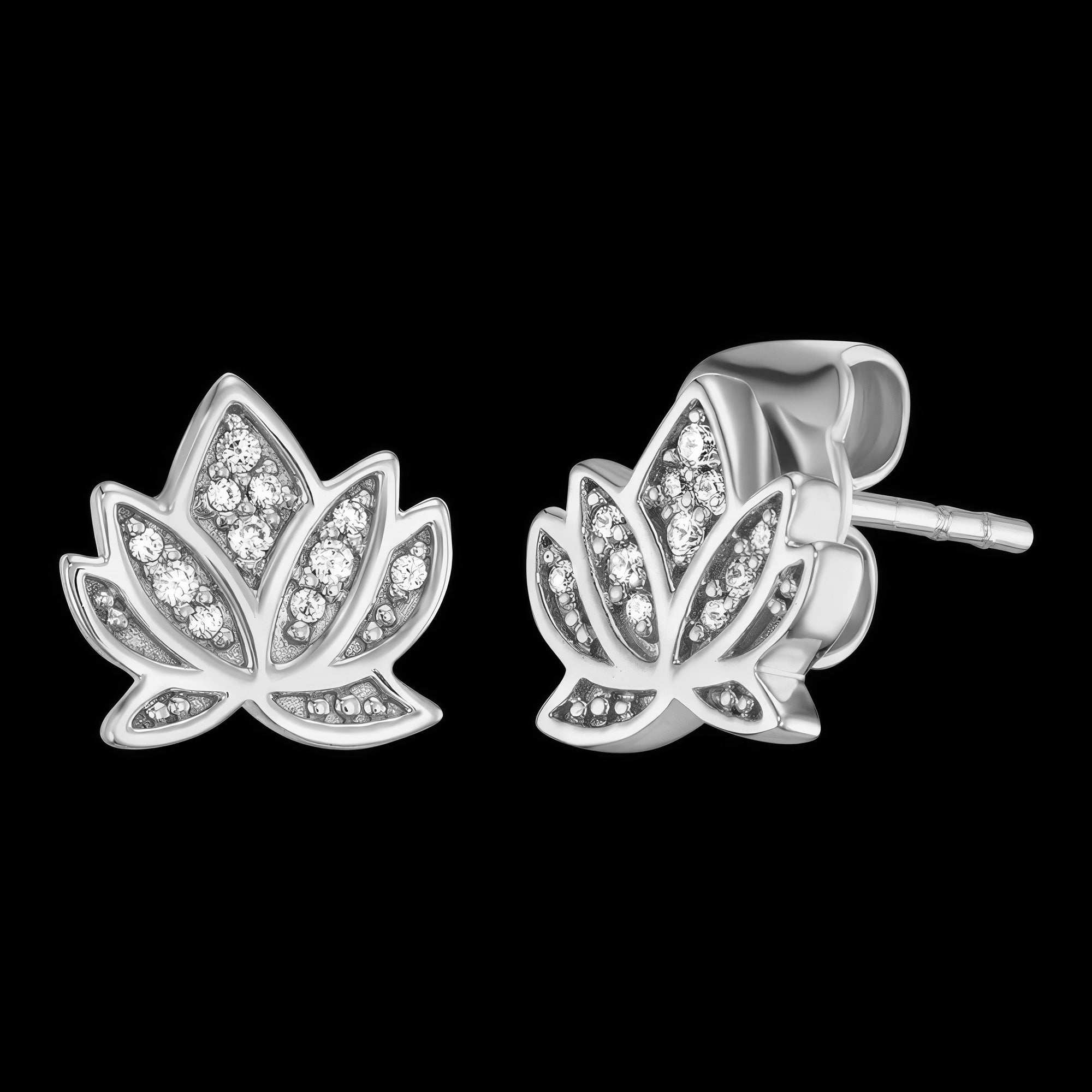 Lotus Flower Silver CZ Stud Earrings | Engelsrufer