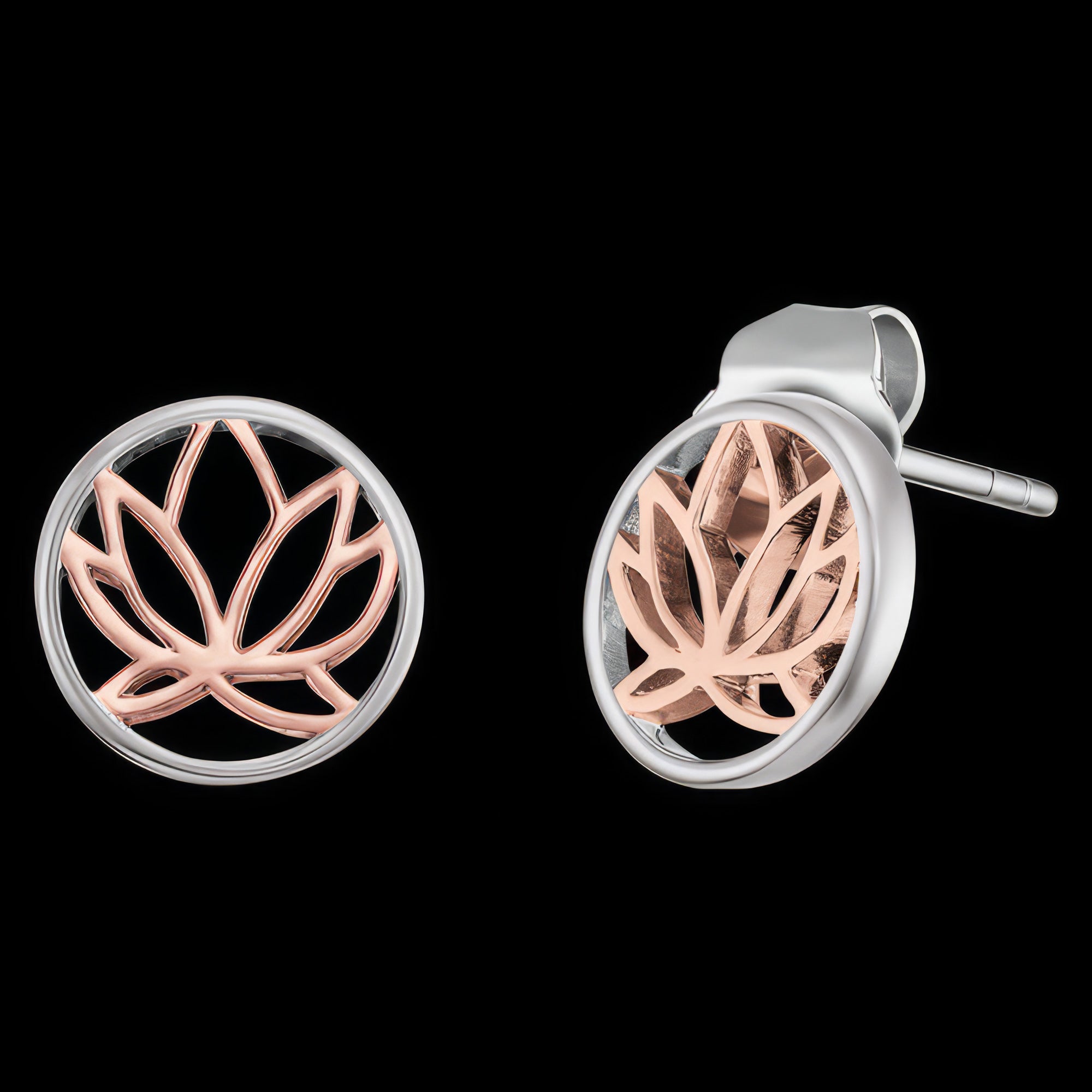 Lotus Silver Rose Gold Circle Earrings | Engelsrufer