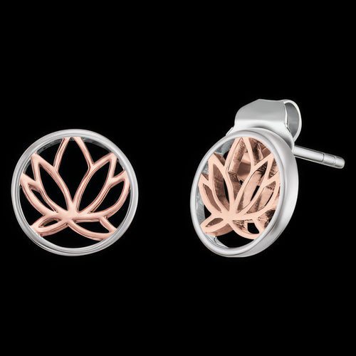 Lotus Silver Rose Gold Circle Earrings | Engelsrufer