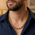 Man Wearing Save Brave Byzantine Chain Gold Steel Necklace