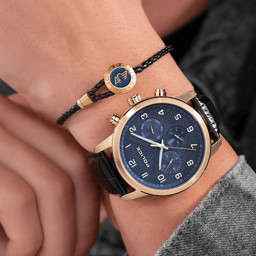 Man Wearing Police 4th Anniversary Men's Watch & Bracelet