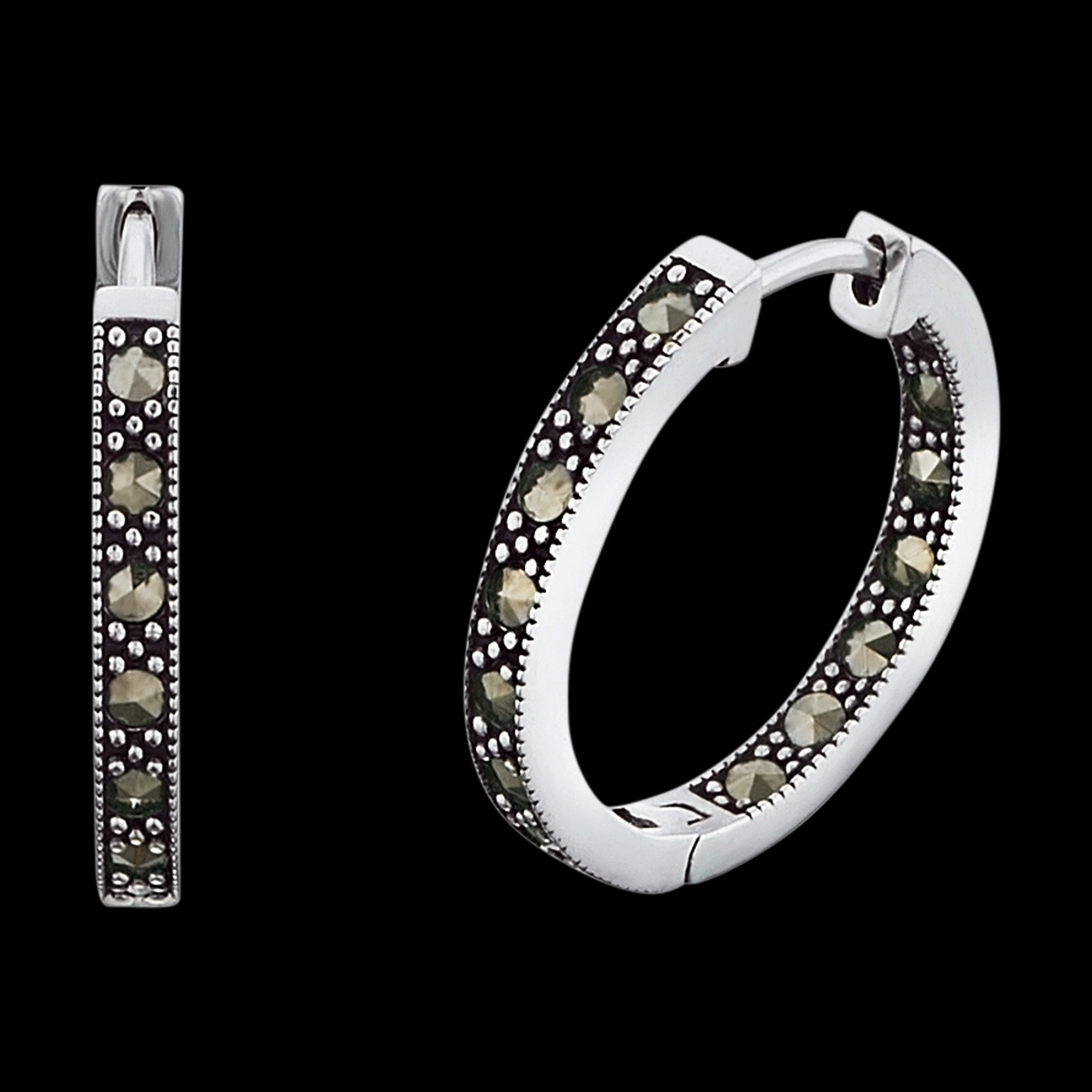 Sterling Silver Marcasite Creole 21.5mm Hoop Earrings | Engelsrufer 