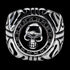 Front view of a memento mori skull stainless steel signet ring.