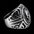 Left side view of a memento mori skull stainless steel signet ring.