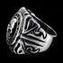 Right side view of a memento mori skull stainless steel signet ring.