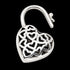 Back view of a pave heart padlock sterling silver belcher chain necklace showing the heart locket clasp in the open position.