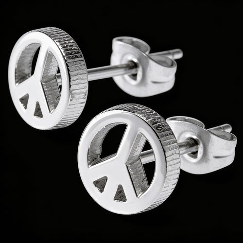 Peace Symbol Stainless Steel Stud Earrings