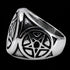 Side view of a pentagram stainless steel men's signet ring.