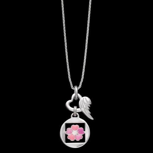 Beautiful Pink Flower Heart Wing Silver Children's Necklace | Herzengel