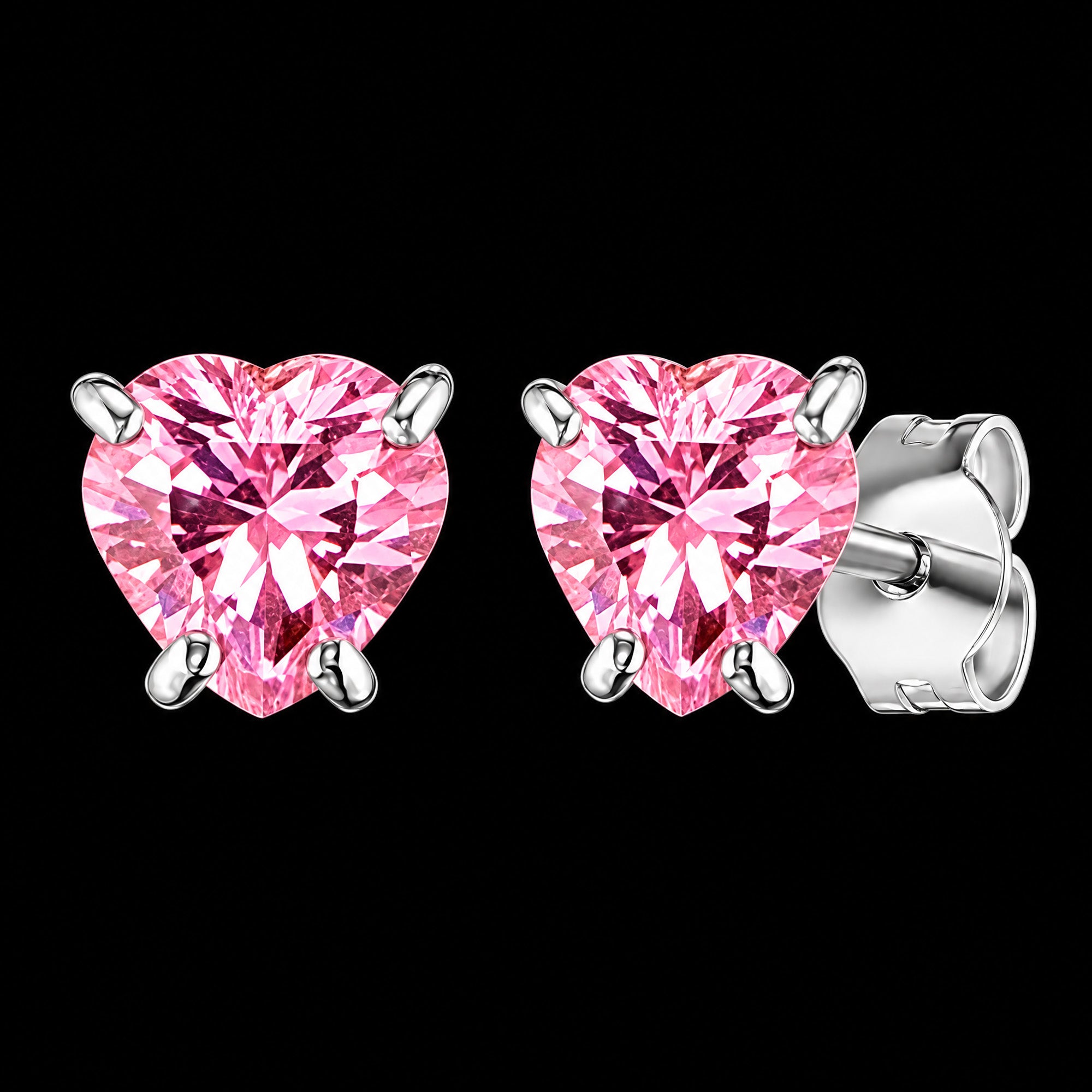 Pink Heart CZ Silver Children's Stud Earrings | Herzengel