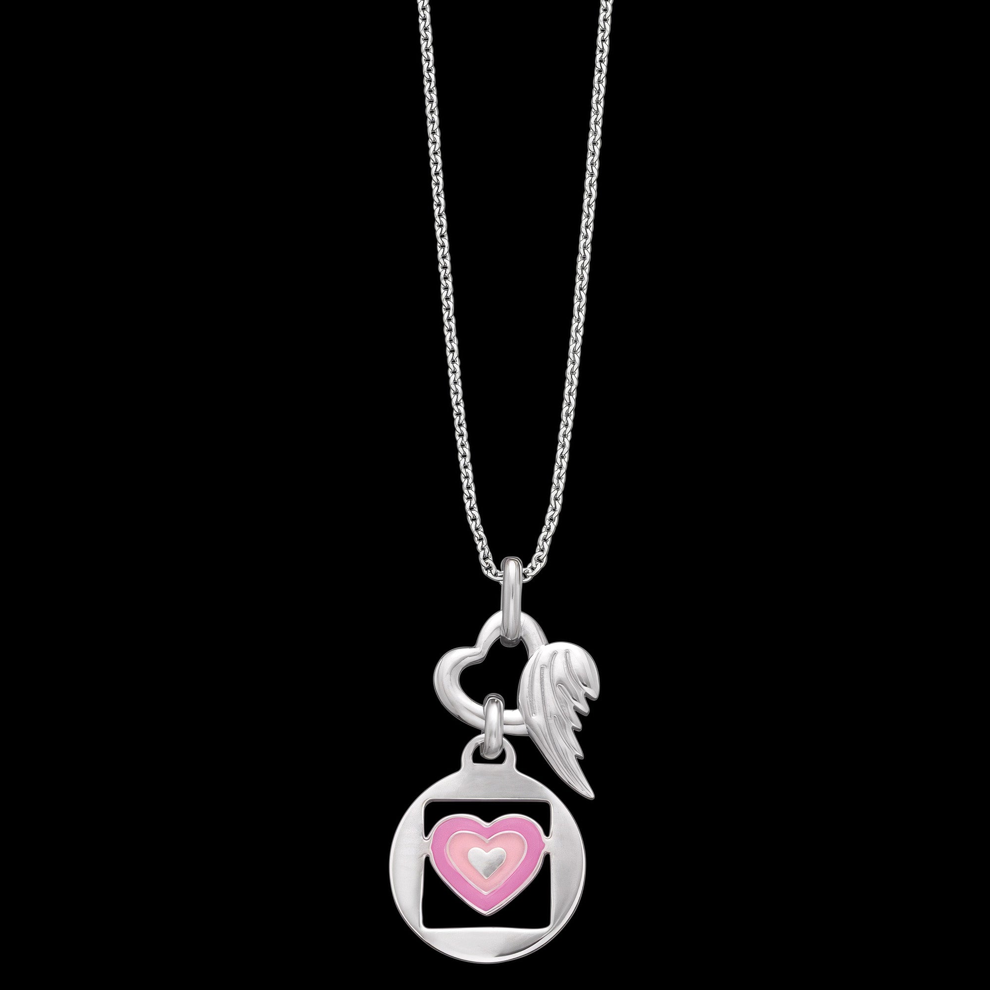 Pink Love Heart Wing Silver Children's Necklace | Herzengel
