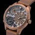 Close-up of Police Bushmaster brown leather men's watch.