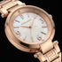 Close-up of Police ladies Attraction pearl dial rose gold watch.