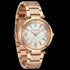 Police ladies Attraction pearl dial rose gold watch tilted to the right.